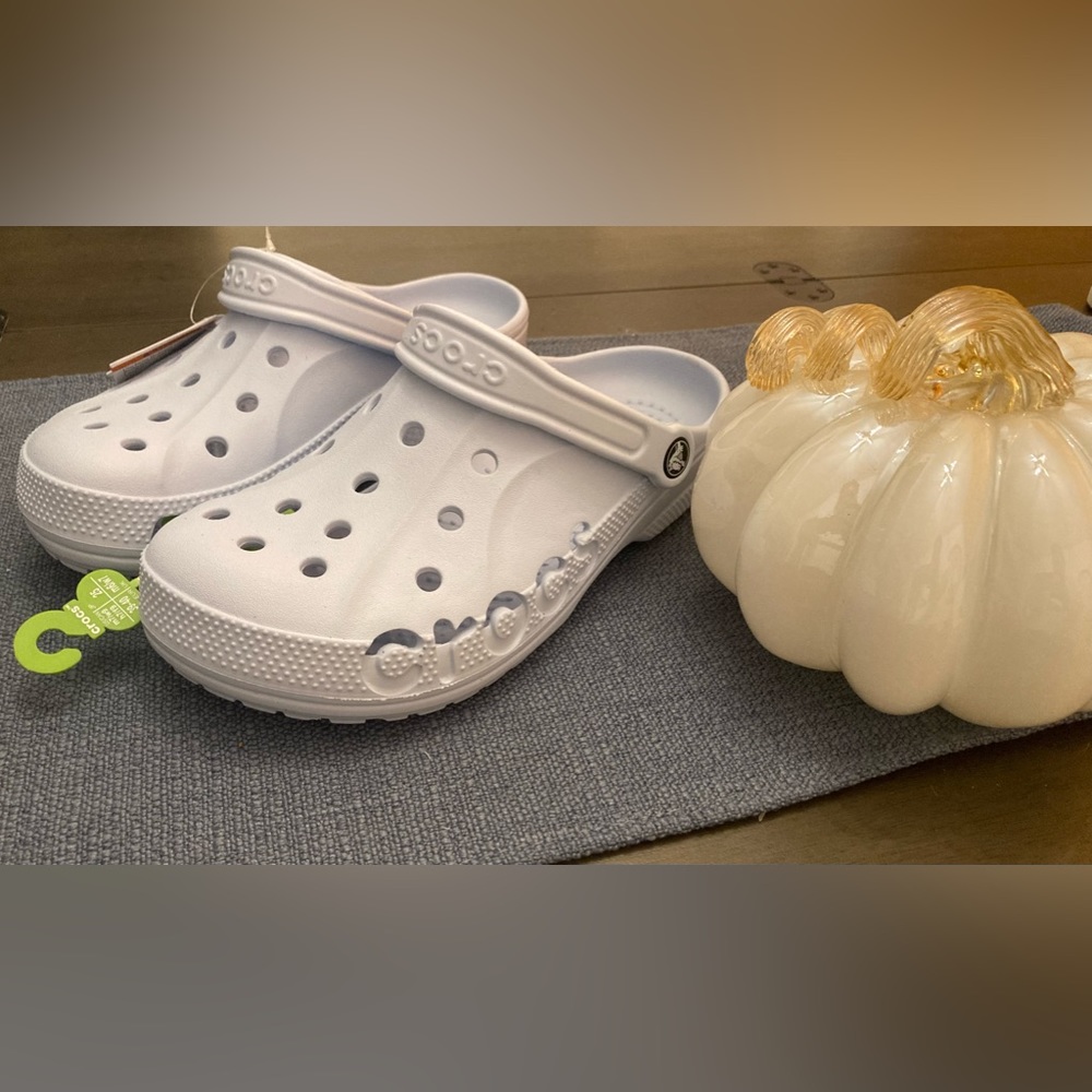 NWT Baya Crocs! Light Blue, Size 9W.
